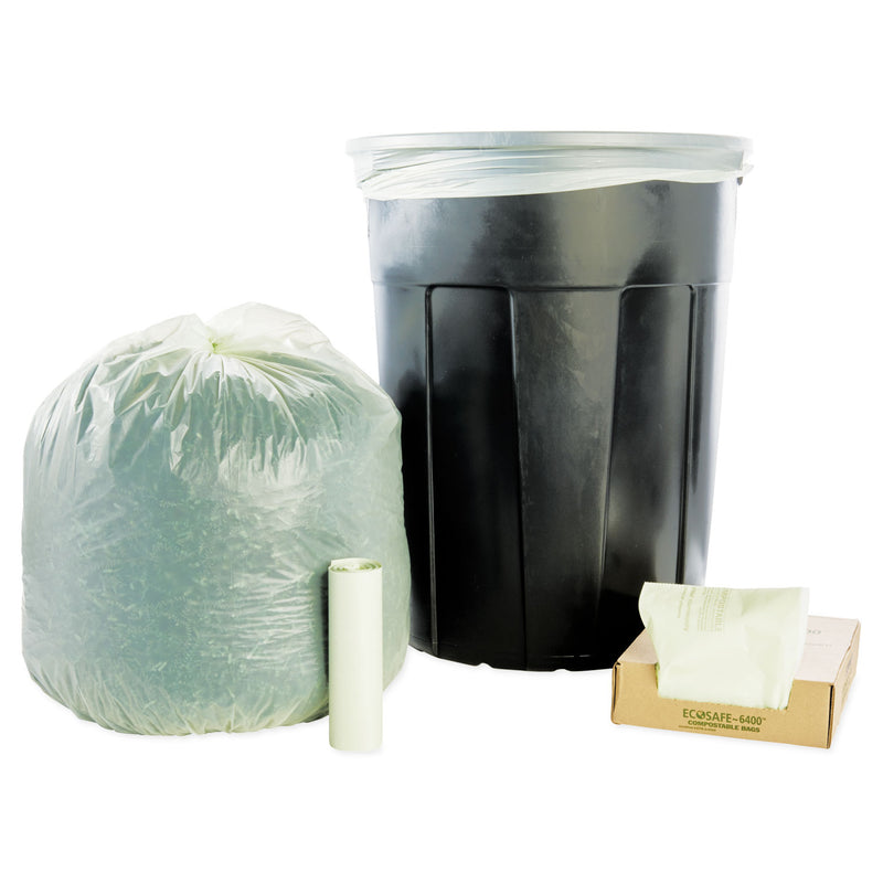 Stout EcoSafe-6400 Bags, 30 gal, 1.1 mil, 30" x 39", Green, 48/Box