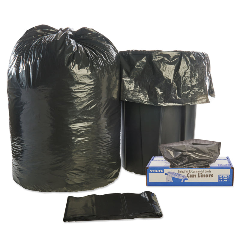 Stout Total Recycled Content Plastic Trash Bags, 56 gal, 1.5 mil, 43" x 49", Brown/Black, 100/Carton