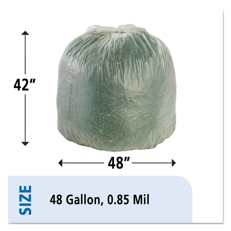 Stout EcoSafe-6400 Bags, 48 gal, 0.85 mil, 42" x 48", Green, 40/Box