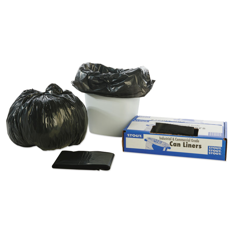 Stout Total Recycled Content Plastic Trash Bags, 10 gal, 1 mil, 24" x 24", Brown/Black, 250/Carton