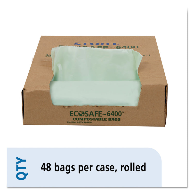 Stout EcoSafe-6400 Bags, 30 gal, 1.1 mil, 30" x 39", Green, 48/Box