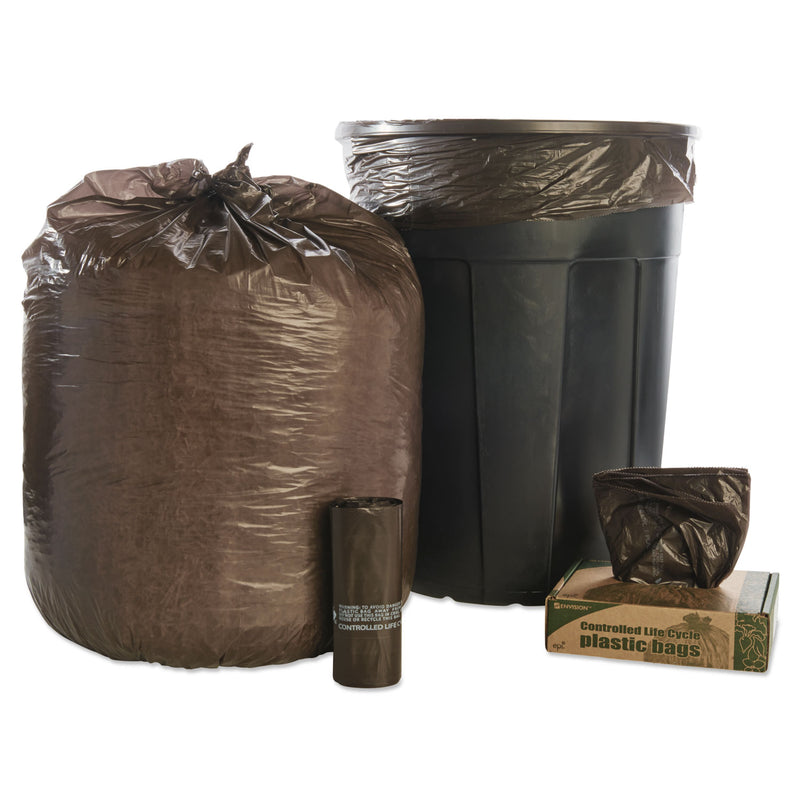 Stout Controlled Life-Cycle Plastic Trash Bags, 39 gal, 1.1 mil, 33" x 44", Brown, 40/Box