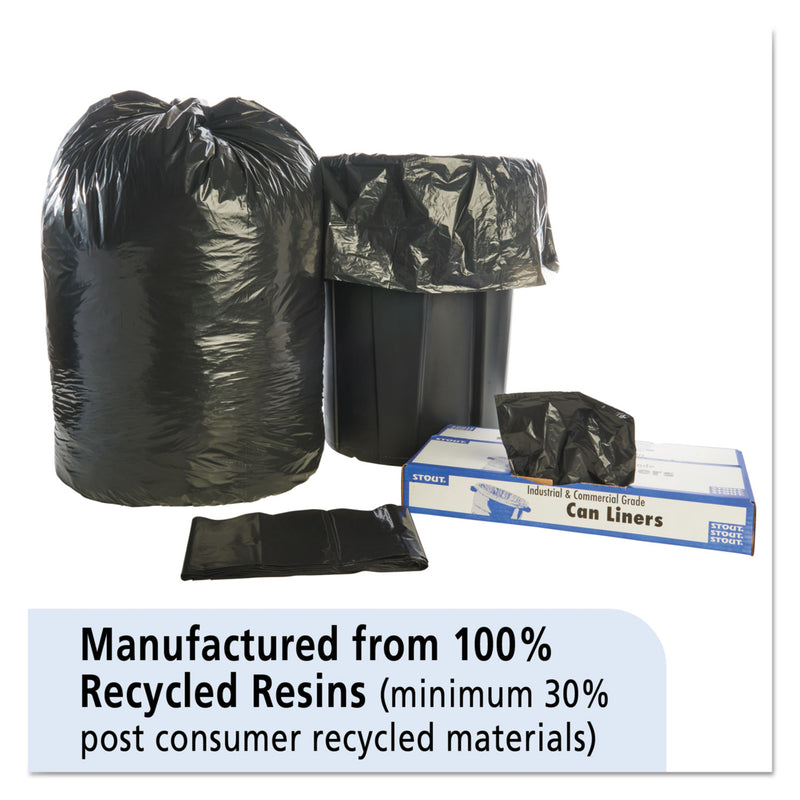 Stout Total Recycled Content Plastic Trash Bags, 60 gal, 1.5 mil, 38" x 60", Brown/Black, 100/Carton