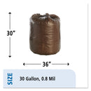 Stout Controlled Life-Cycle Plastic Trash Bags, 30 gal, 0.8 mil, 30" x 36", Brown, 60/Box