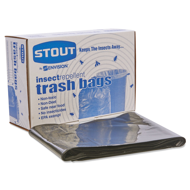 Stout Insect-Repellent Trash Bags, 55 gal, 2 mil, 37" x 52", Black, 65/Box