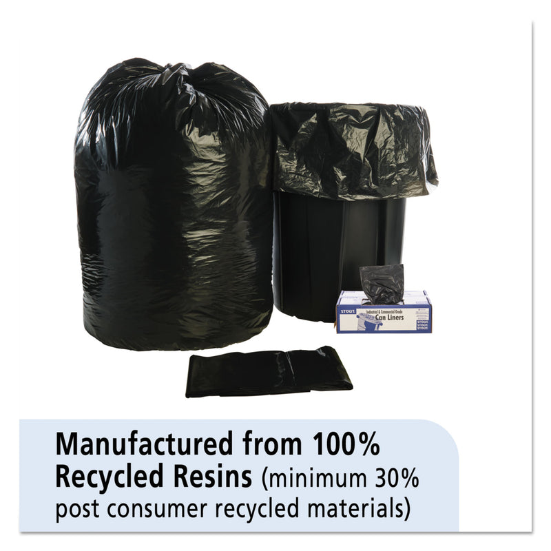 Stout Total Recycled Content Plastic Trash Bags, 56 gal, 1.5 mil, 43" x 49", Brown/Black, 100/Carton