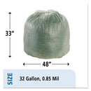 Stout EcoSafe-6400 Bags, 32 gal, 0.85 mil, 33" x 48", Green, 50/Box