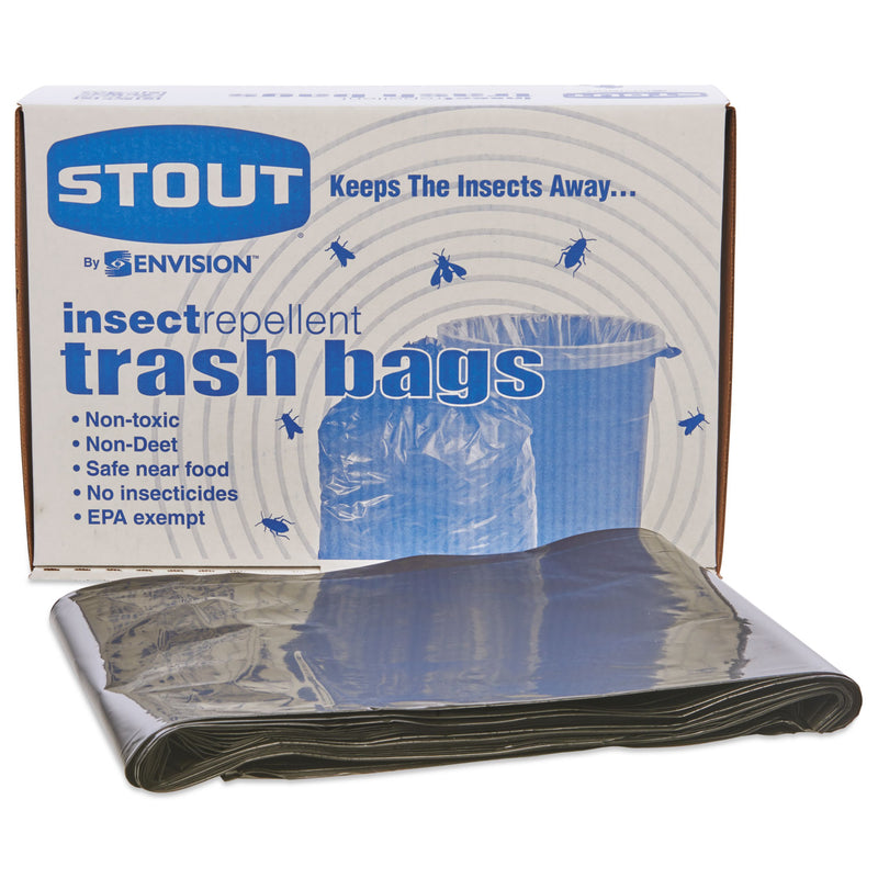 Stout Insect-Repellent Trash Bags, 35 gal, 2 mil, 33" x 45", Black, 80/Box