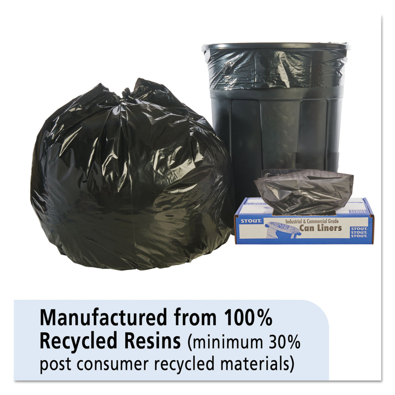 Stout Total Recycled Content Plastic Trash Bags, 45 gal, 1.5 mil, 40" x 48", Brown/Black, 100/Carton