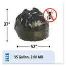Stout Insect-Repellent Trash Bags, 55 gal, 2 mil, 37" x 52", Black, 65/Box