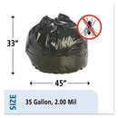 Stout Insect-Repellent Trash Bags, 35 gal, 2 mil, 33" x 45", Black, 80/Box