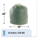 Stout EcoSafe-6400 Bags, 64 gal, 0.85 mil, 48" x 60", Green, 30/Box