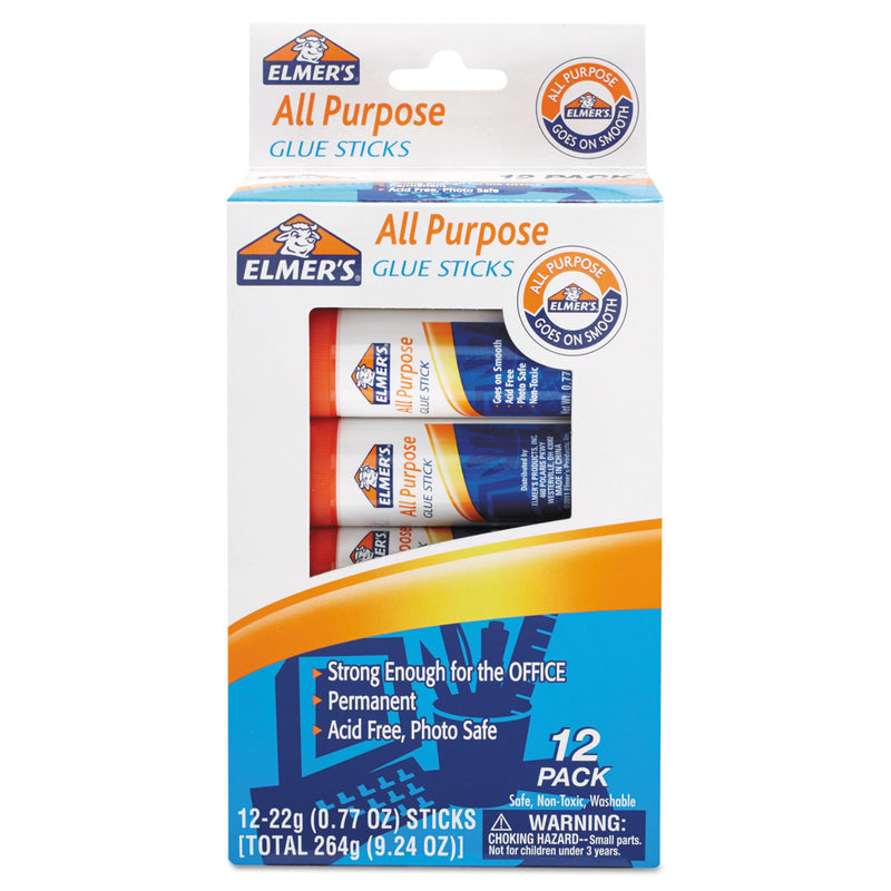Elmer's Disappearing Glue Stick, 0.77 oz, Applies White, Dries Clear, 12/Pack