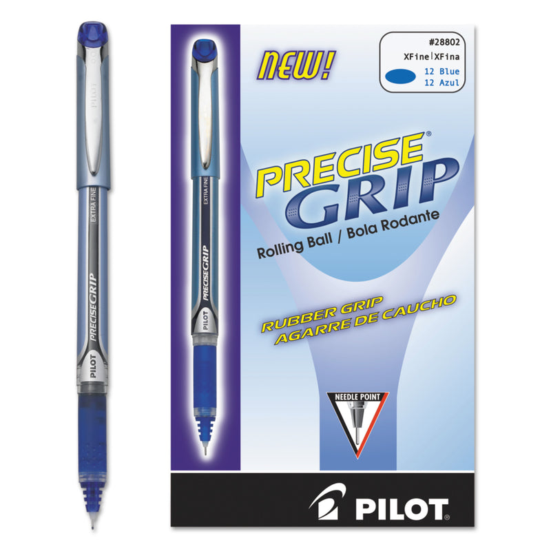 Pilot Precise Grip Roller Ball Pen, Stick, Extra-Fine 0.5 mm, Blue Ink, Blue Barrel