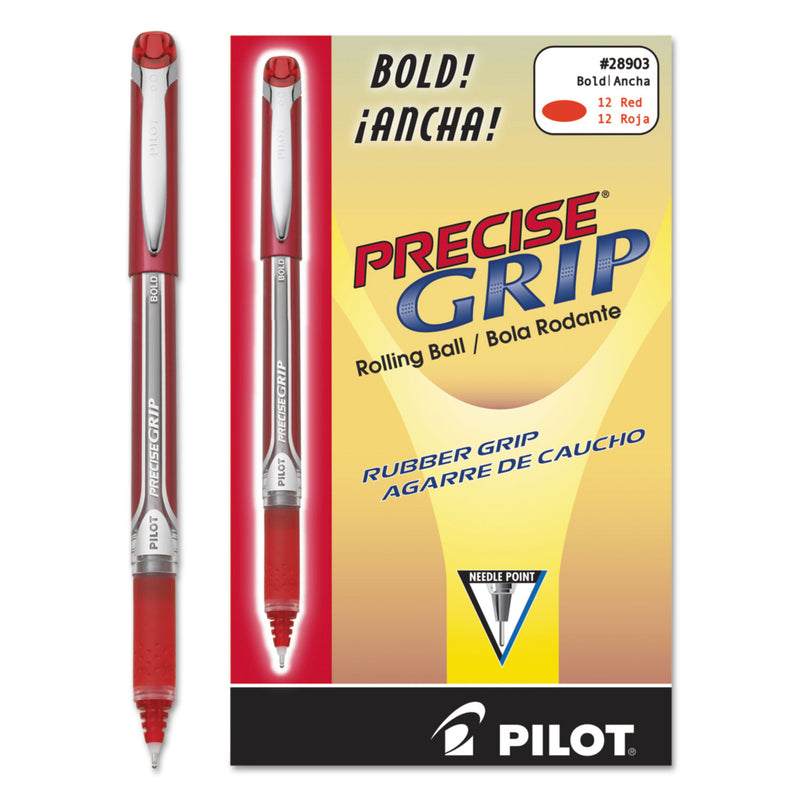Pilot Precise Grip Roller Ball Pen, Stick, Bold 1 mm, Red Ink, Red Barrel