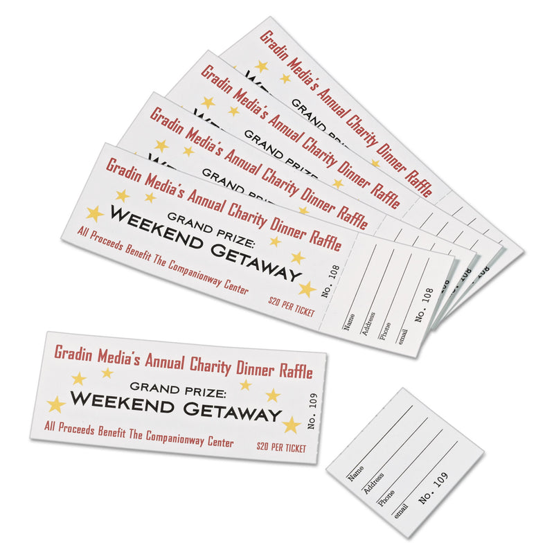 Avery Printable Tickets w/Tear-Away Stubs, 97 Bright, 65 lb Cover Weight, 8.5 x 11, White, 10 Tickets/Sheet, 20 Sheets/Pack