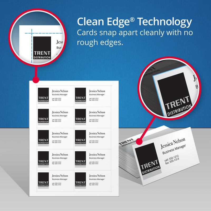 Avery True Print Clean Edge Business Cards, Inkjet, 2 x 3.5, White, 1,000 Cards, 10 Cards/Sheet, 100 Sheets/Box