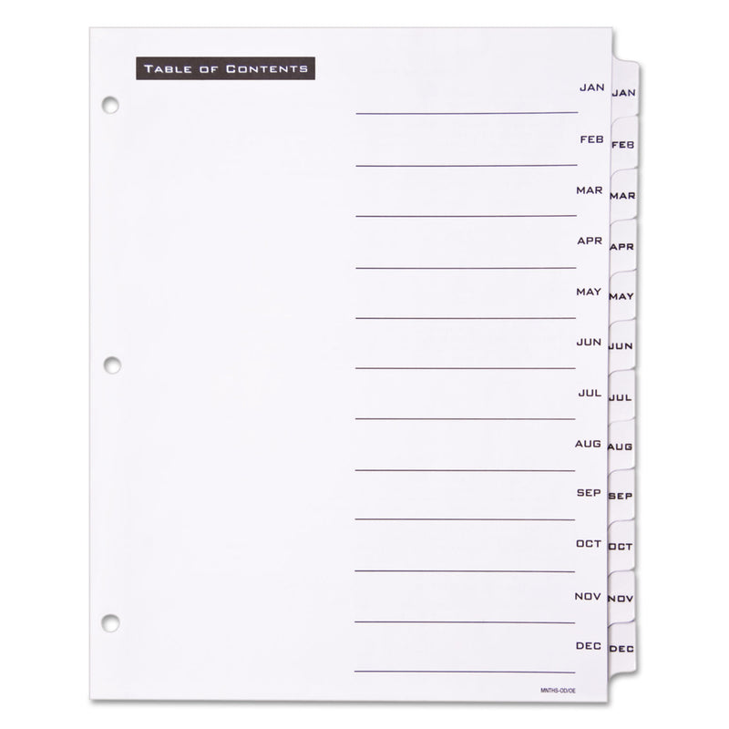 Office Essentials Table 'n Tabs Dividers, 12-Tab, Jan. to Dec., 11 x 8.5, White, White Tabs, 1 Set
