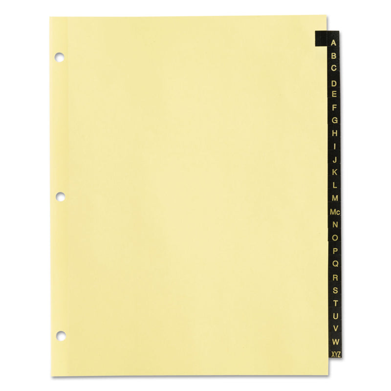 Office Essentials Preprinted Black Leather Tab Dividers, 25-Tab, A to Z, 11 x 8.5, Buff, 1 Set