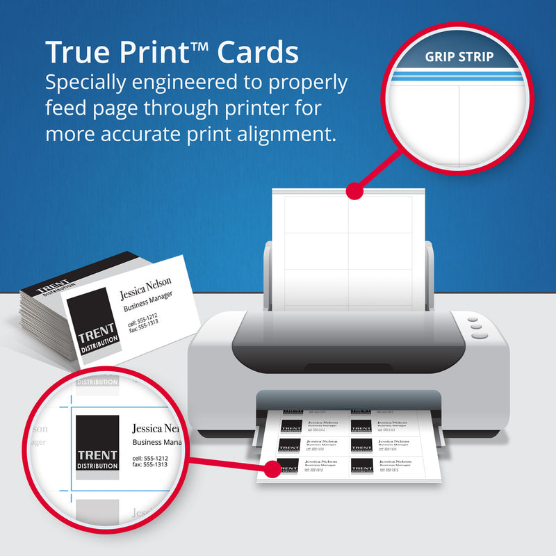 Avery True Print Clean Edge Business Cards, Inkjet, 2 x 3.5, White, 400 Cards, 10 Cards/Sheet, 40 Sheets/Box