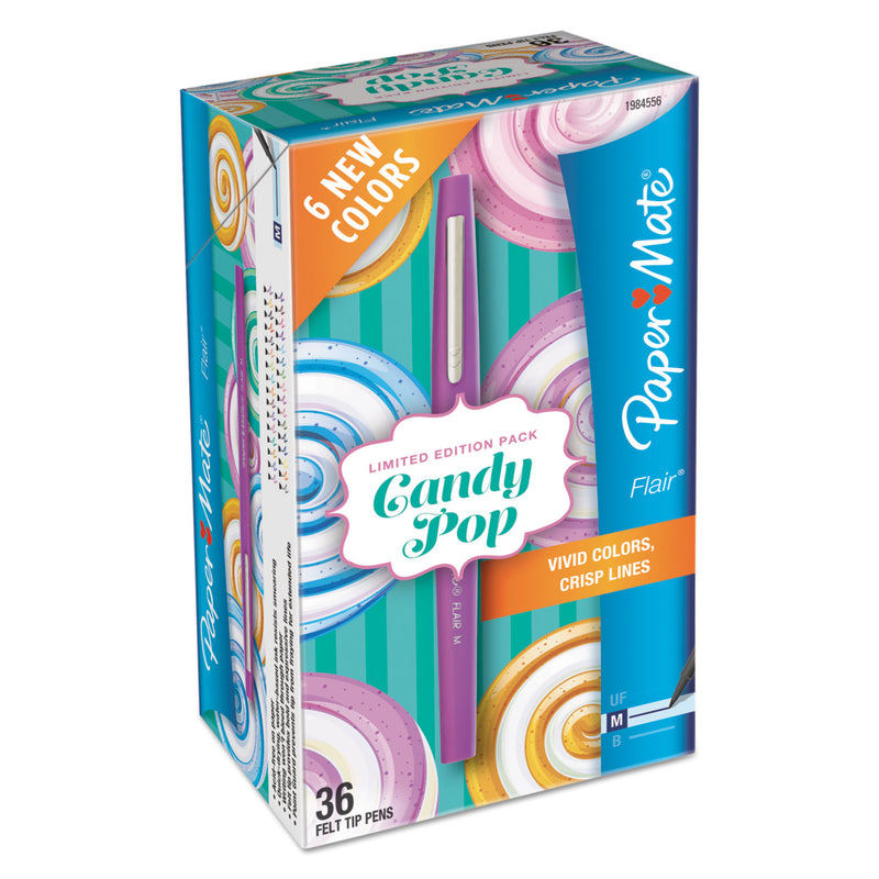 Paper Mate Flair Candy Pop Porous Point Pen, Stick, Medium 0.7 mm, Assorted Ink and Barrel Colors, 36/Pack