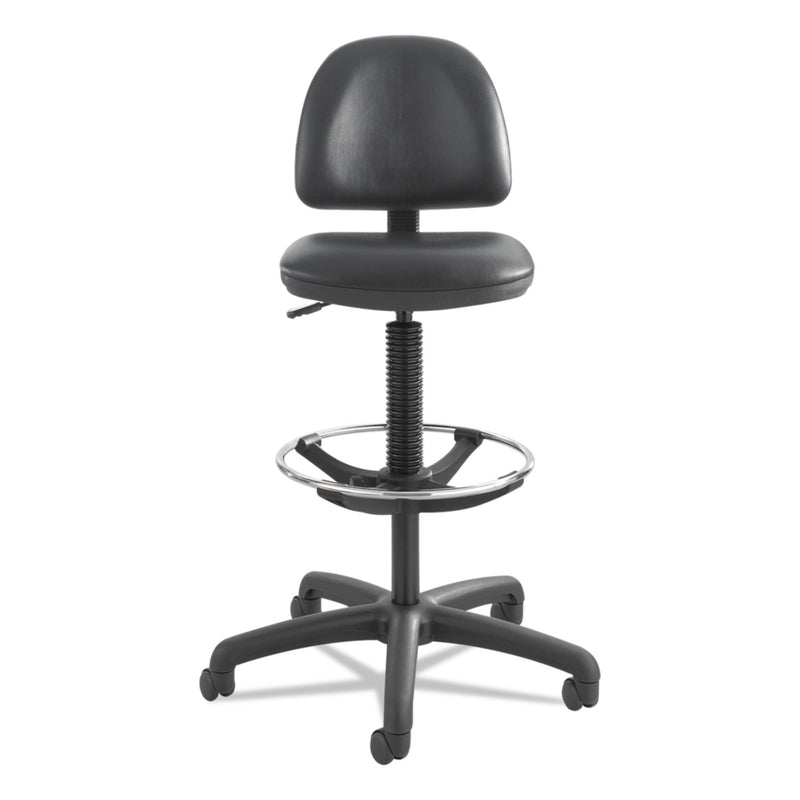 Safco Precision Extended-Height Swivel Stool, Adjustable Footring, Supports 250 lb, 23" to 33" Seat Height, Black Vinyl, Black Base