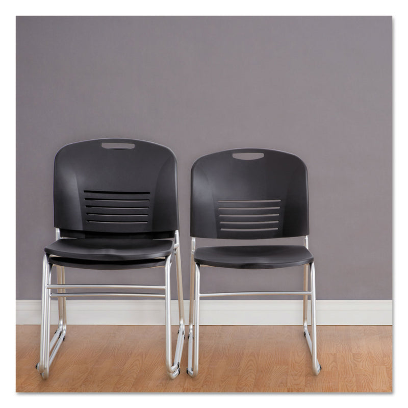 Safco Vy Series Stack Chairs, Supports Up to 350 lb, Black Seat/Back, Silver Base, 2/Carton