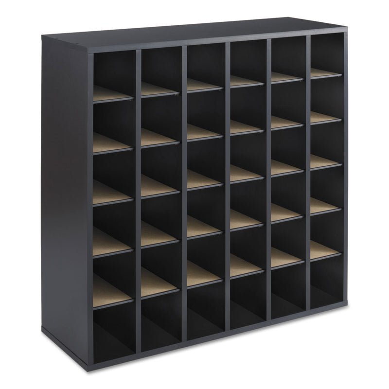 Safco Wood Mail Sorter with Adjustable Dividers, Stackable, 36 Compartments, 33.75 x 12 x 32.75, Black