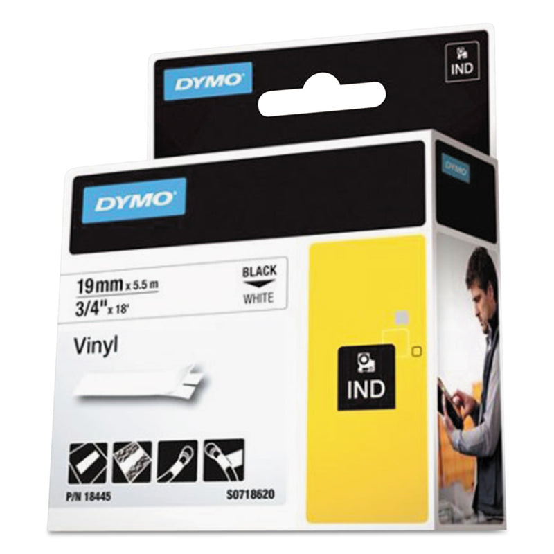 DYMO Rhino Permanent Vinyl Industrial Label Tape, 0.75" x 18 ft, White/Black Print