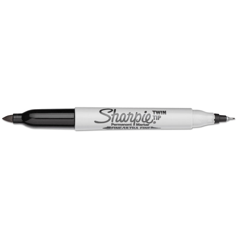 Sharpie Twin-Tip Permanent Marker, Extra-Fine/Fine Bullet Tips, Black, Dozen