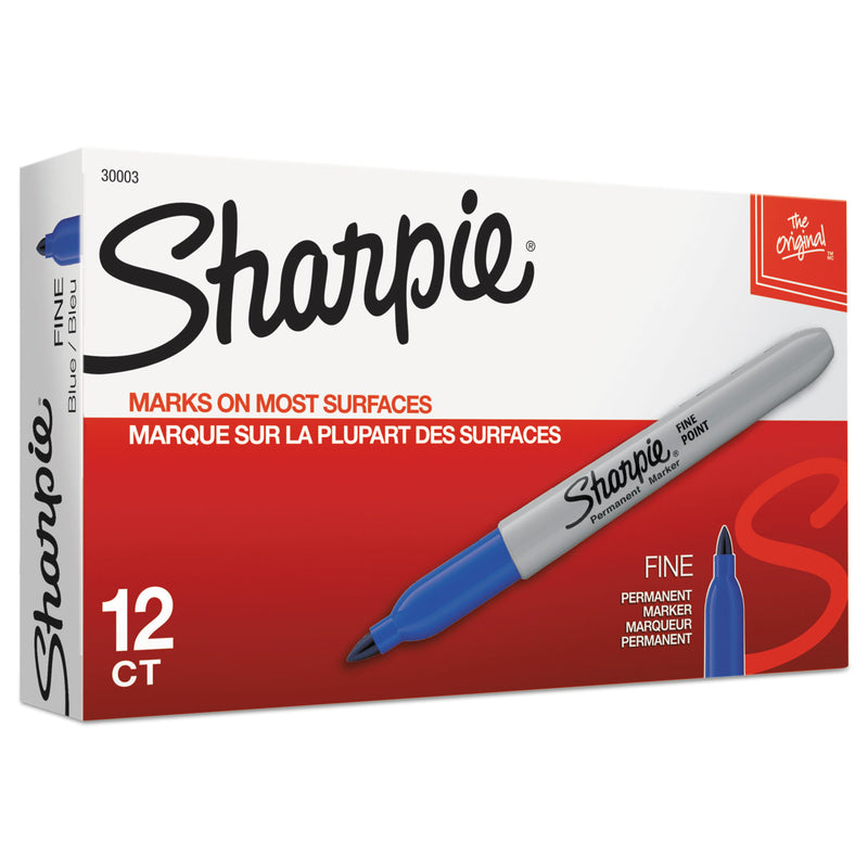 Sharpie Fine Tip Permanent Marker, Fine Bullet Tip, Blue, Dozen