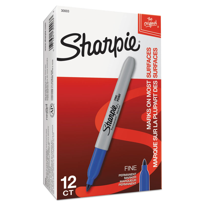 Sharpie Fine Tip Permanent Marker, Fine Bullet Tip, Blue, Dozen