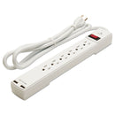 Innovera Surge Protector, 6 AC Outlets/2 USB Ports, 6 ft Cord, 1,080 J, White