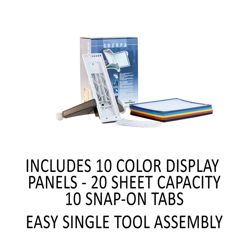 Durable SHERPA Desk Reference System, 10 Panels, 10 x 5.63 x 13.88, Assorted Borders