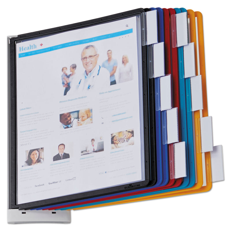 Durable Sherpa Wall-Mount Reference System, 10 Gray Panels, Letter, Assorted Borders