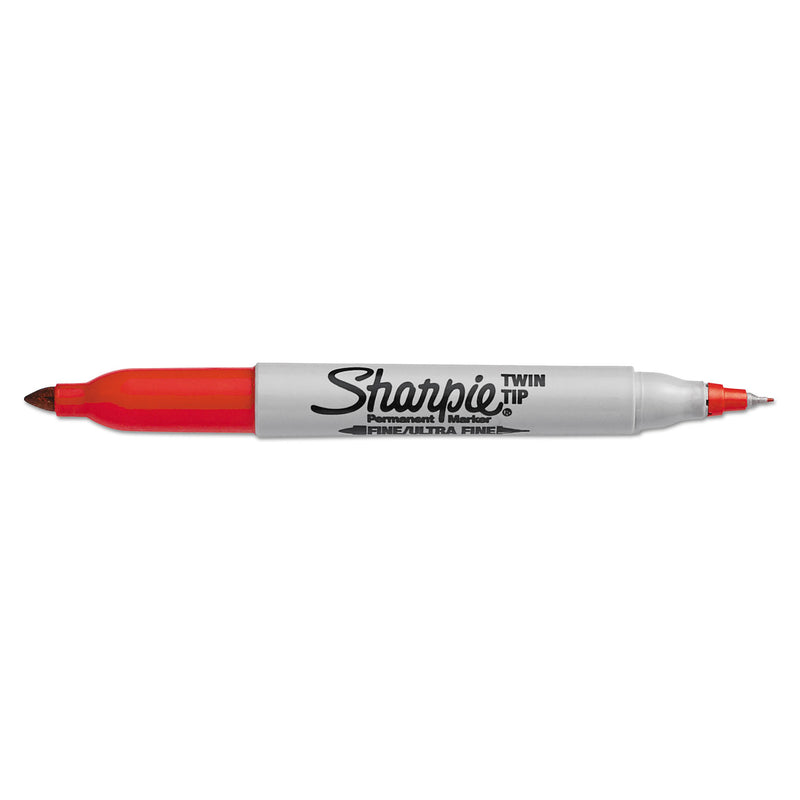 Sharpie Twin-Tip Permanent Marker, Extra-Fine/Fine Bullet Tips, Red, Dozen