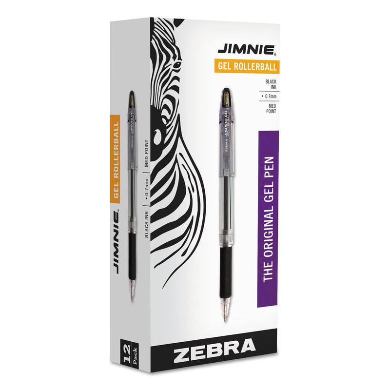 Zebra Jimnie Gel Pen, Stick, Medium 0.7 mm, Black Ink, Smoke Barrel, 12/Pack
