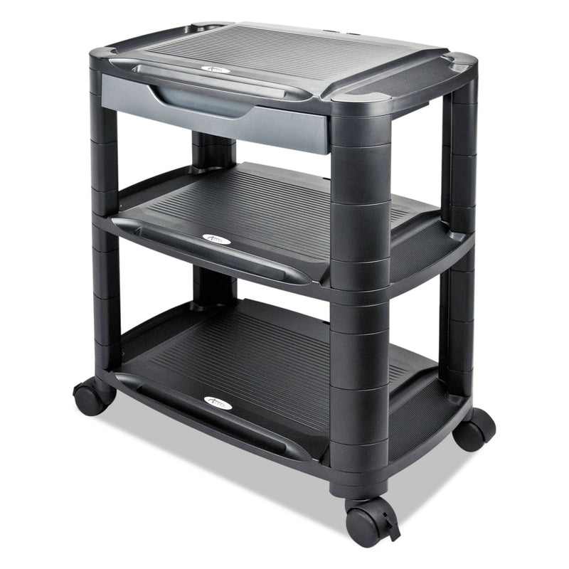 Alera 3-in-1 Cart/Stand, Plastic, 3 Shelves, 1 Drawer, 100 lb Capacity, 21.63" x 13.75" x 24.75", Black/Gray