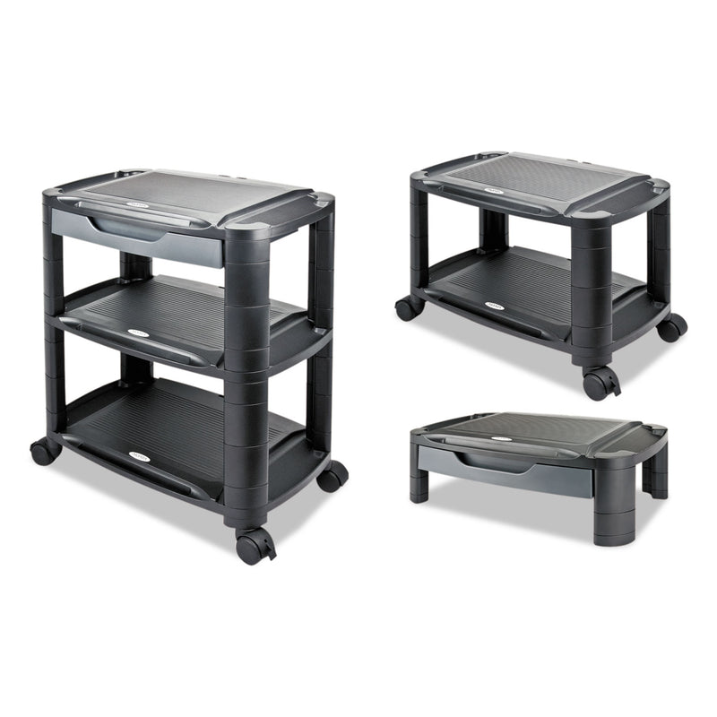 Alera 3-in-1 Cart/Stand, Plastic, 3 Shelves, 1 Drawer, 100 lb Capacity, 21.63" x 13.75" x 24.75", Black/Gray