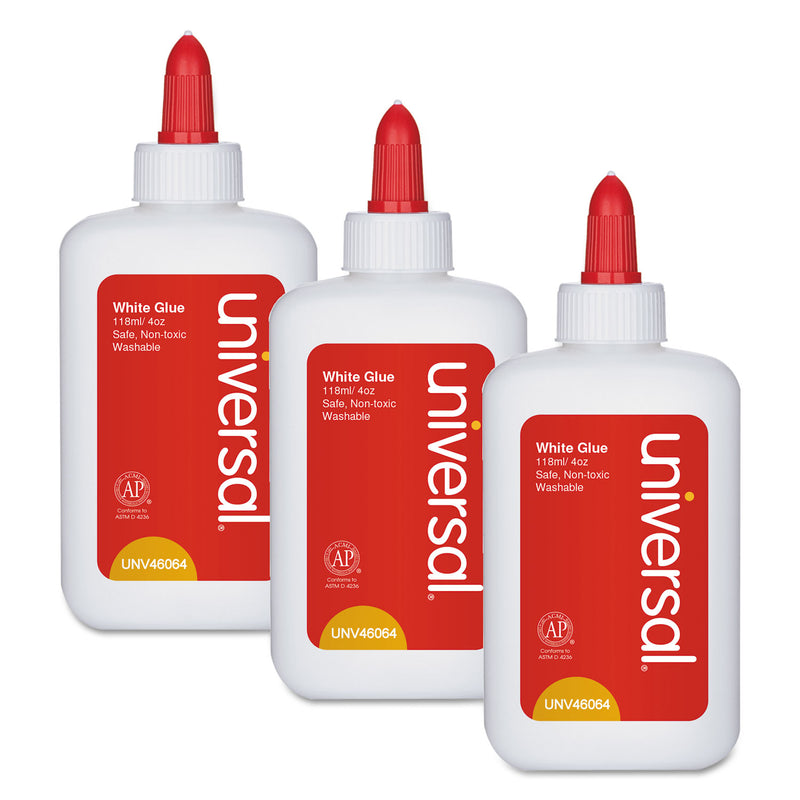 Universal Washable White Glue, 4 oz, Dries Clear, 3/Pack