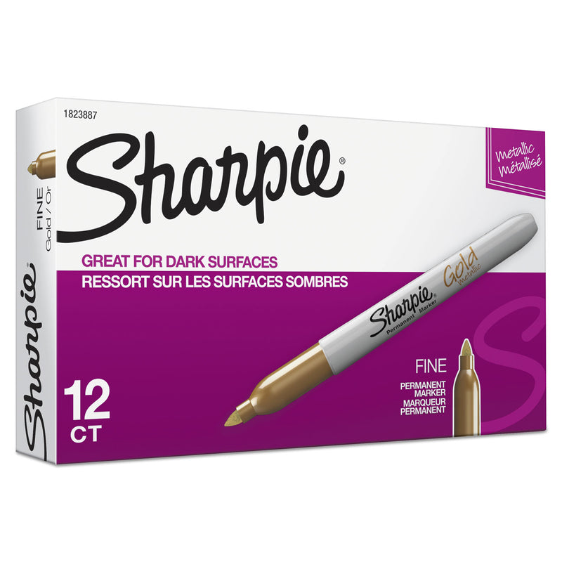 Sharpie Metallic Fine Point Permanent Markers, Fine Bullet Tip, Gold, Dozen