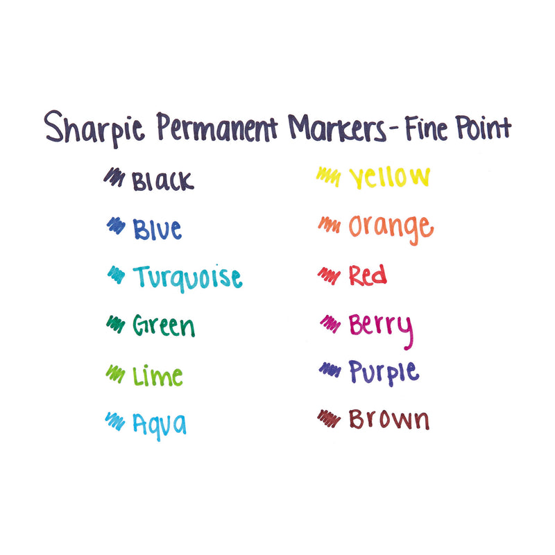 Sharpie Fine Tip Permanent Marker, Fine Bullet Tip, Assorted Colors, 12/Set
