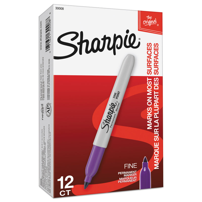 Sharpie Fine Tip Permanent Marker, Fine Bullet Tip, Purple, Dozen
