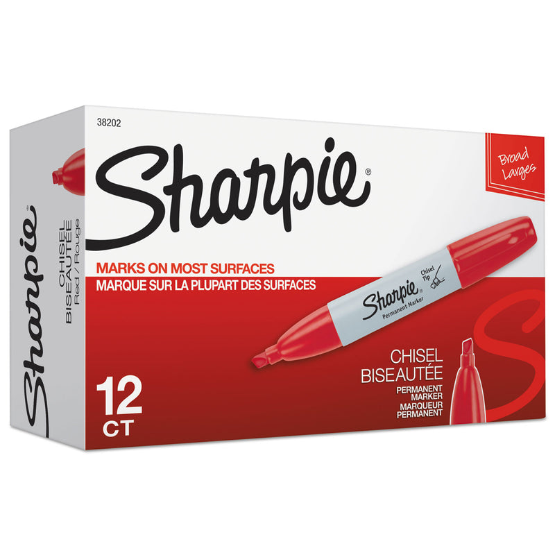 Sharpie Chisel Tip Permanent Marker, Medium Chisel Tip, Red, Dozen