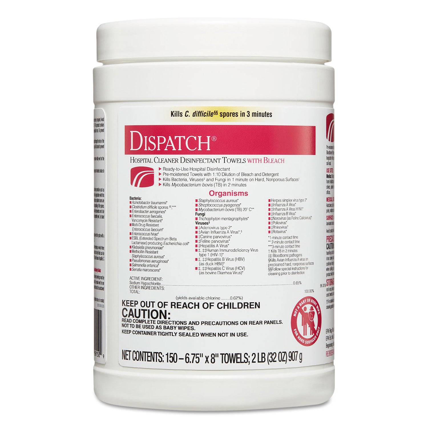 Dispatch Cleaner Disinfectant Towels, 6.75 x 8, 150/Canister by Clorox ...