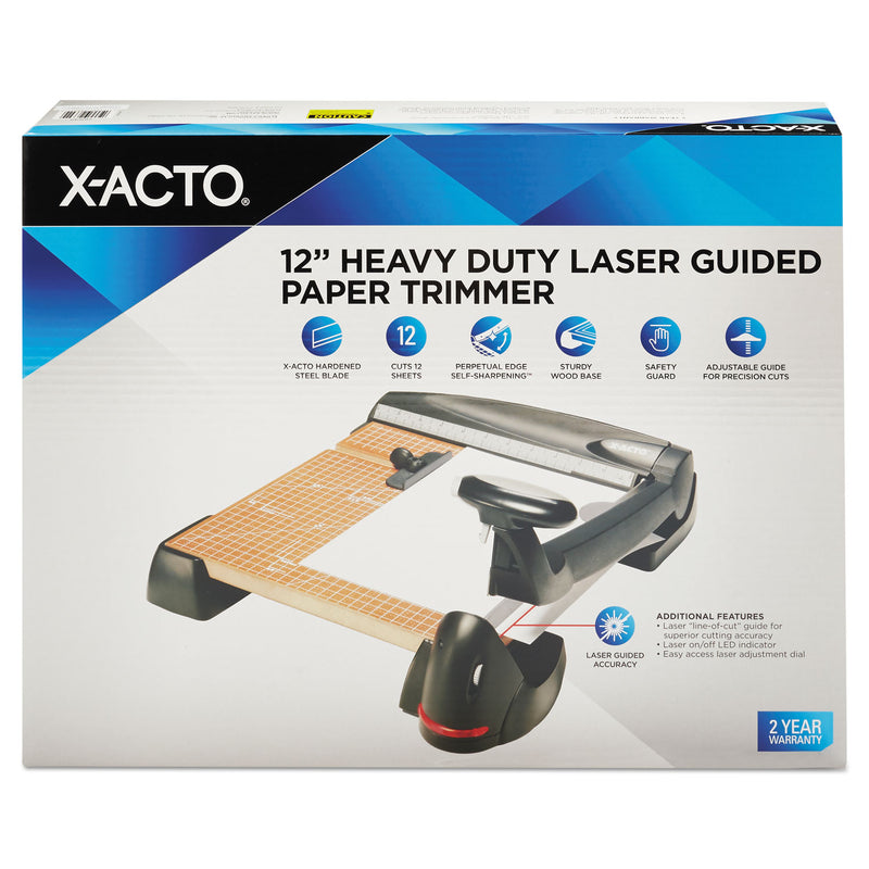 X-ACTO 12-Sheet Laser Guillotine Trimmer, 2" Cut Length, Wood Base, 12 x 12