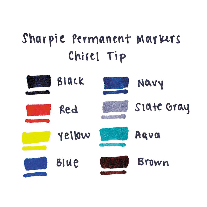 Sharpie Chisel Tip Permanent Marker, Medium Chisel Tip, Assorted Fashion Colors, 8/Pack