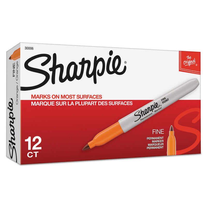 Sharpie Fine Tip Permanent Marker, Fine Bullet Tip, Orange, Dozen