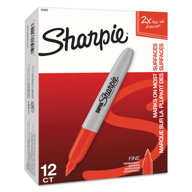 Sharpie Super Permanent Marker, Fine Bullet Tip, Red, Dozen