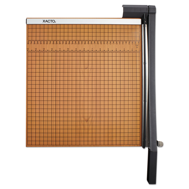 X-ACTO Square Commercial Grade Wood Base Guillotine Trimmer, 15 Sheets, 15" Cut Length, 15 x 15